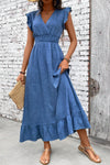 Eden | Women's Wrap V-Neck Ruffle Maxi Dress High Waist