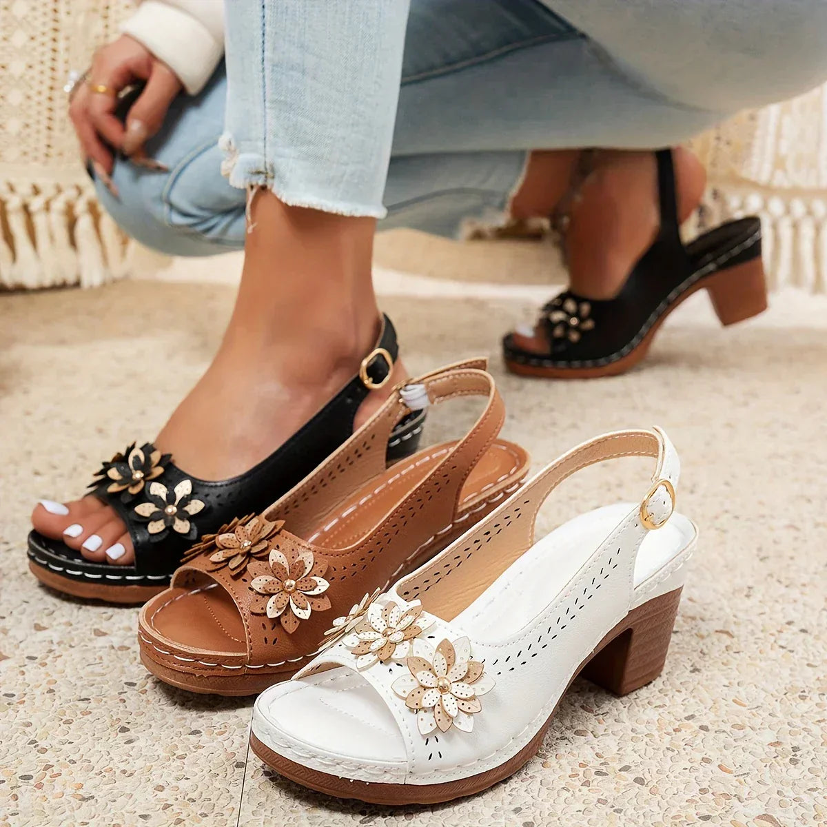 Haisley | Women’s High Heel Sandal with Floral Embellishments