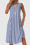Sailor | Women's Sleeveless Stripe Midi Dress Round Neck