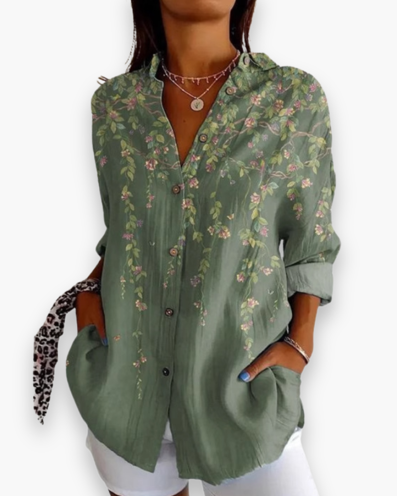 Nova | Women's Printed Long Sleeve Shirt with Embroidery