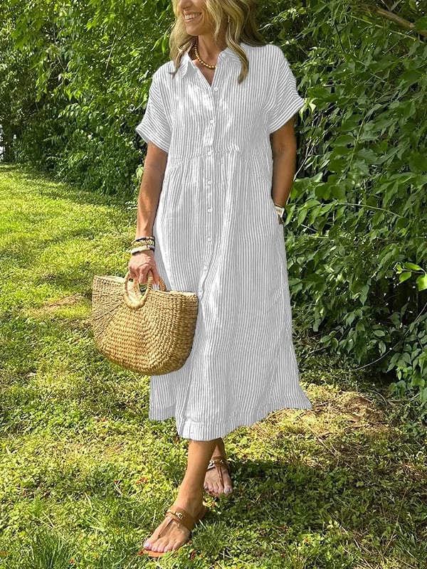 Corinne | Women’s Striped Button-Up Shirt with Elongating Stripes