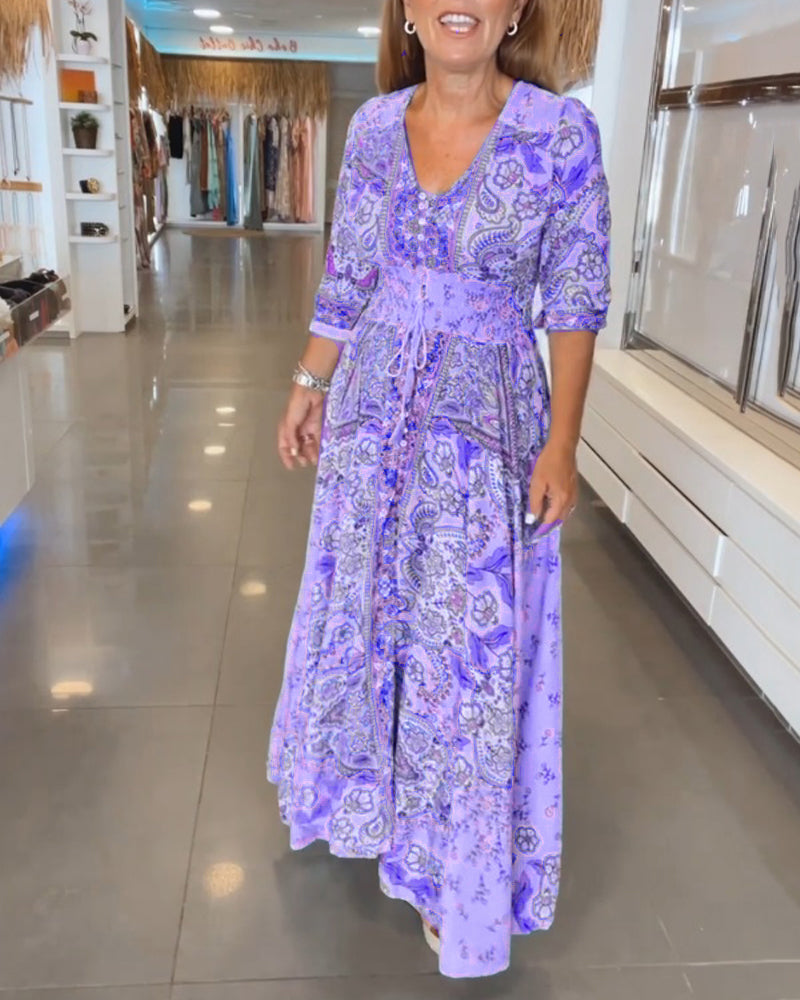 Helia | Women’s Floral Maxi Dress with V-Neck