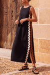 Mila | Women's Sleeveless Midi Dress Wave Trim Side Slit