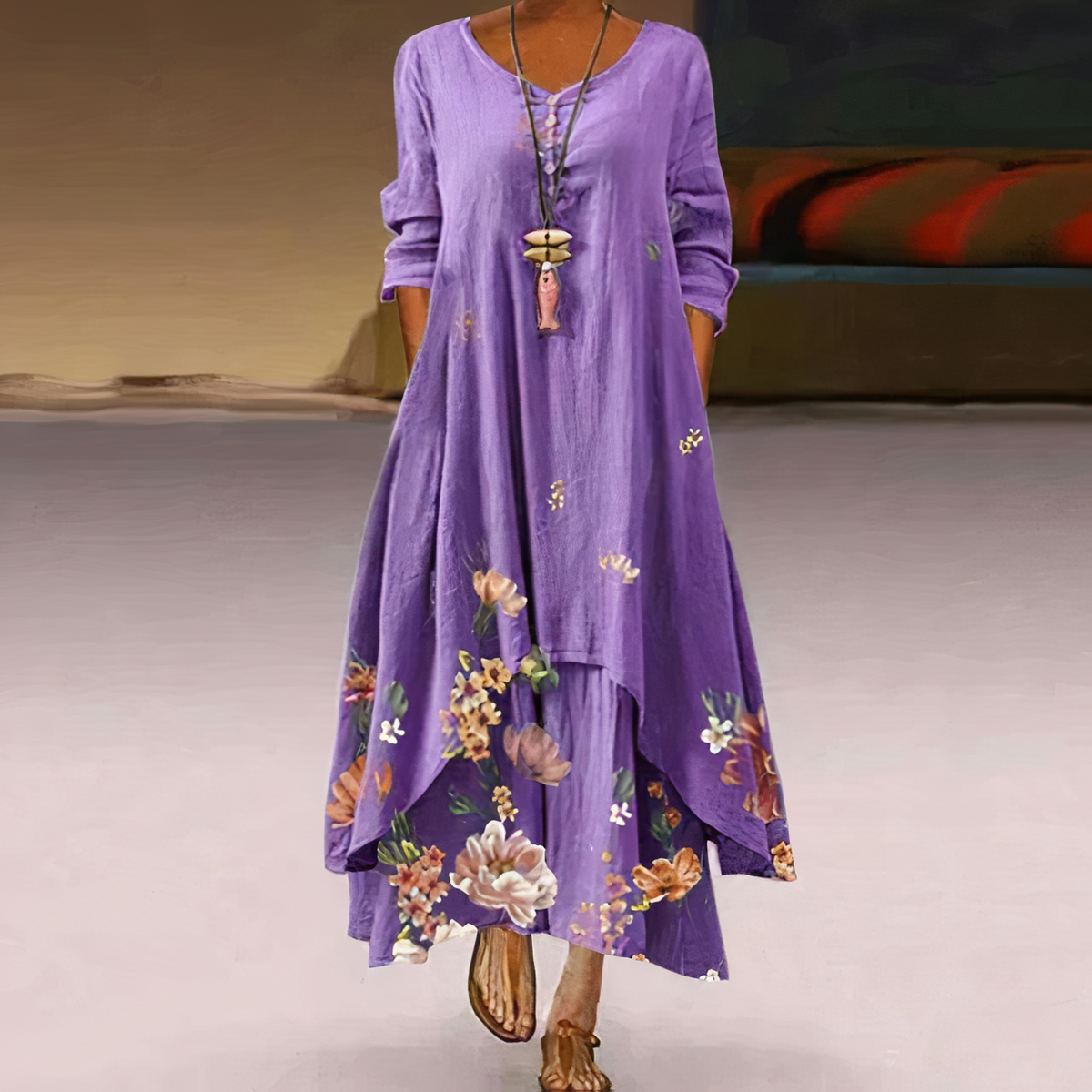 Celeste | Women’s Floral Maxi Dress with Asymmetric Hem