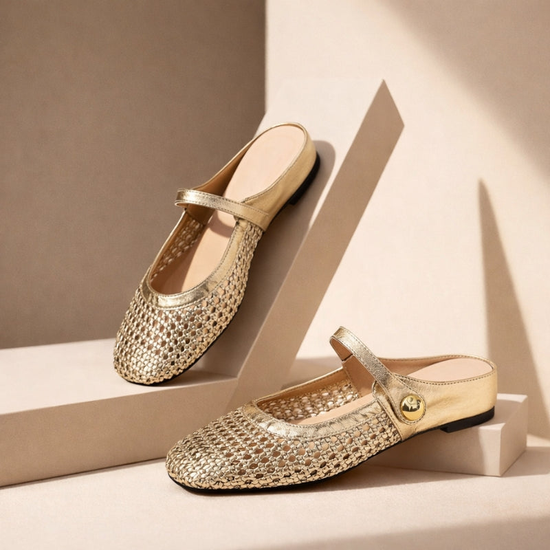 Mira | Women’s Woven Mule Flats with Strap