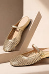 Mira | Women's Woven Mule Flats Mary Jane Strap Slip-On Shoes