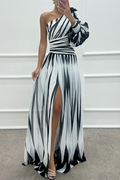 Chloe | Women’s Striped Maxi Dress with One-Shoulder Design