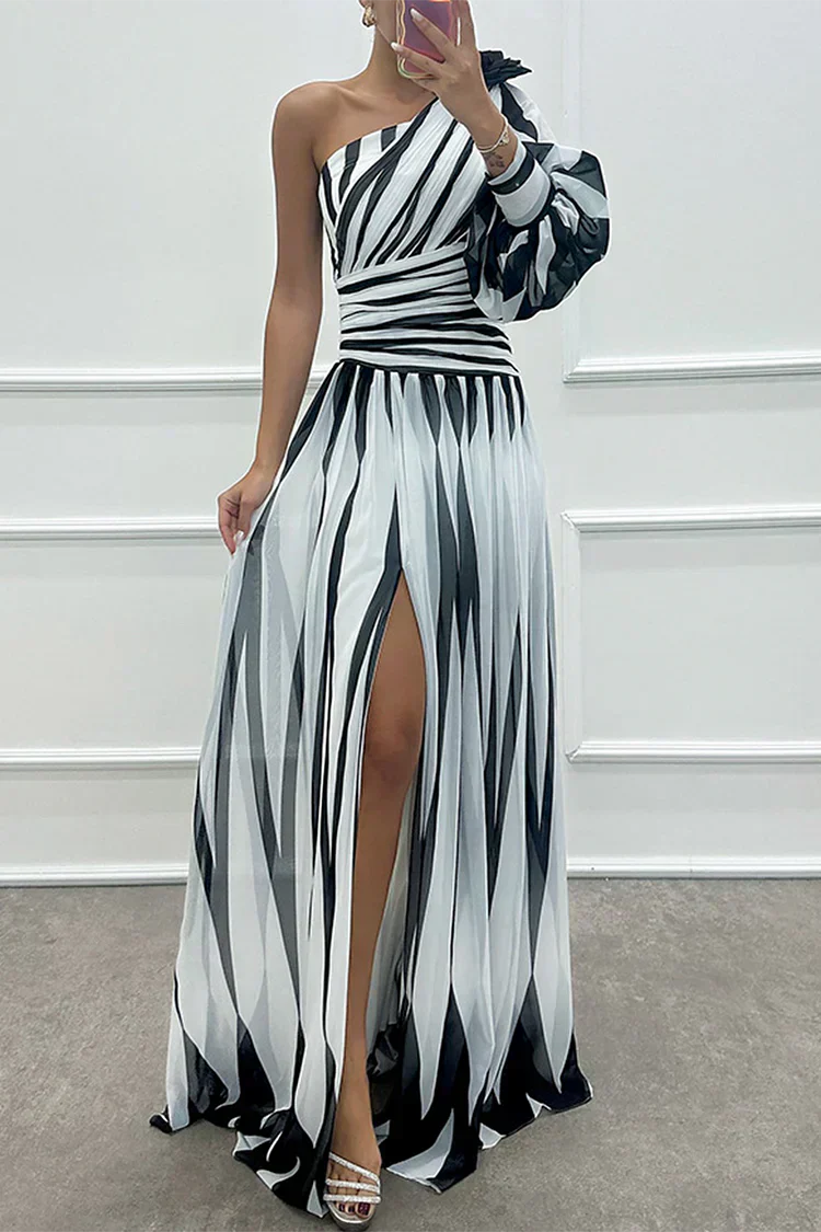 Chloe | Women’s Striped Maxi Dress with One-Shoulder Design