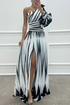 Chloe | Elegant Striped One Shoulder Maxi Dress