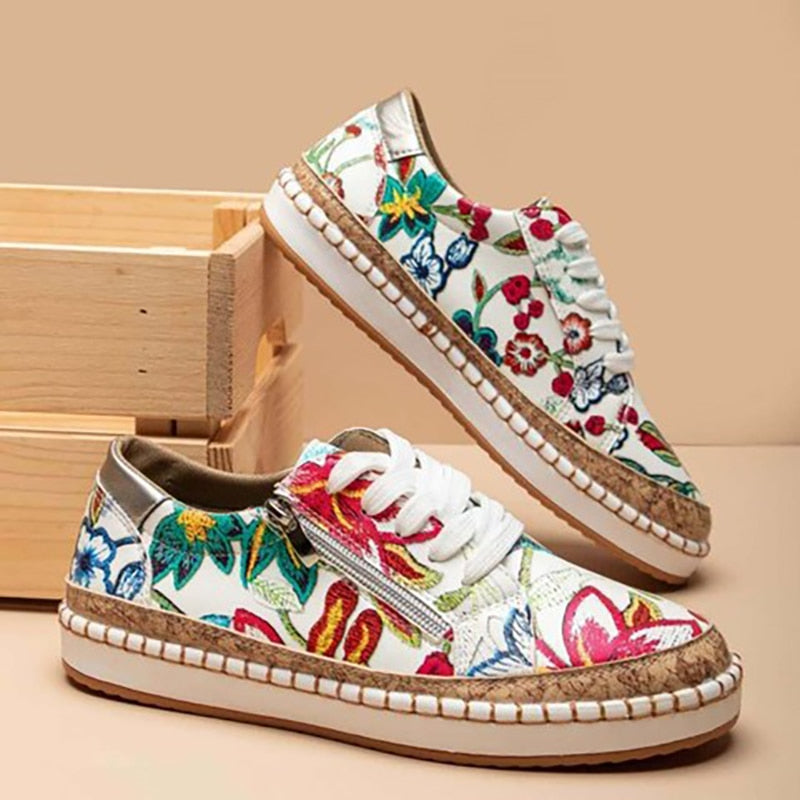 Blossom | Women’s Floral Embroidered Espadrille Sneakers with Zip