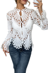 Flora | Women's Crochet Hollow Lace Long Sleeve Blouse Scallop Hem