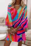 Zara | Women's V-Neck Bell Sleeve Multicolour Print Mini Dress