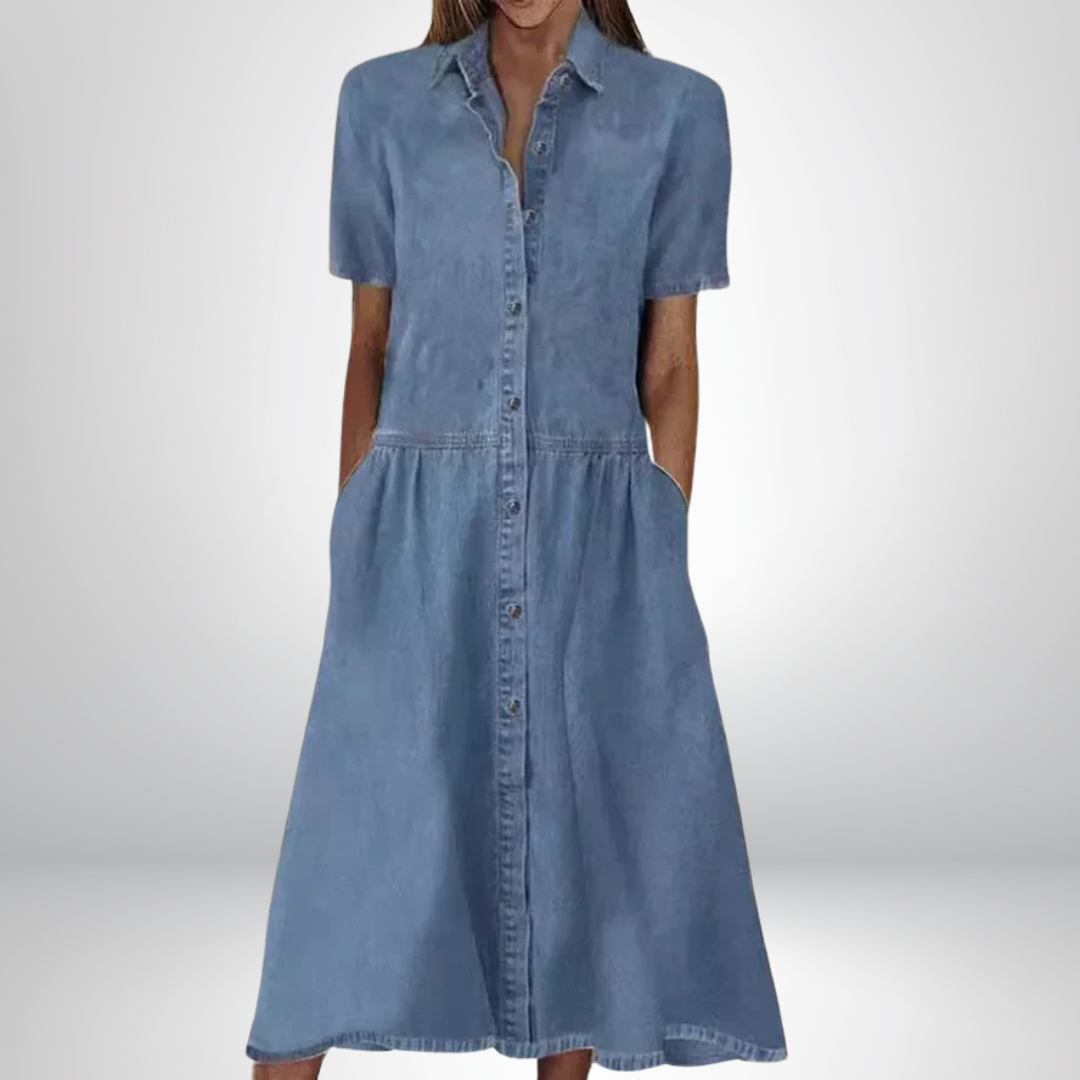 Tess | Women’s Flattering Midi Dress with Button Front