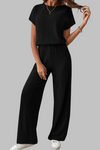 Nora | Women's Ribbed Short Sleeve Top and Wide Leg Pants Set