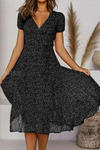 Aurora | Women's V-Neck Puff Sleeve Fit and Flare Midi Dress