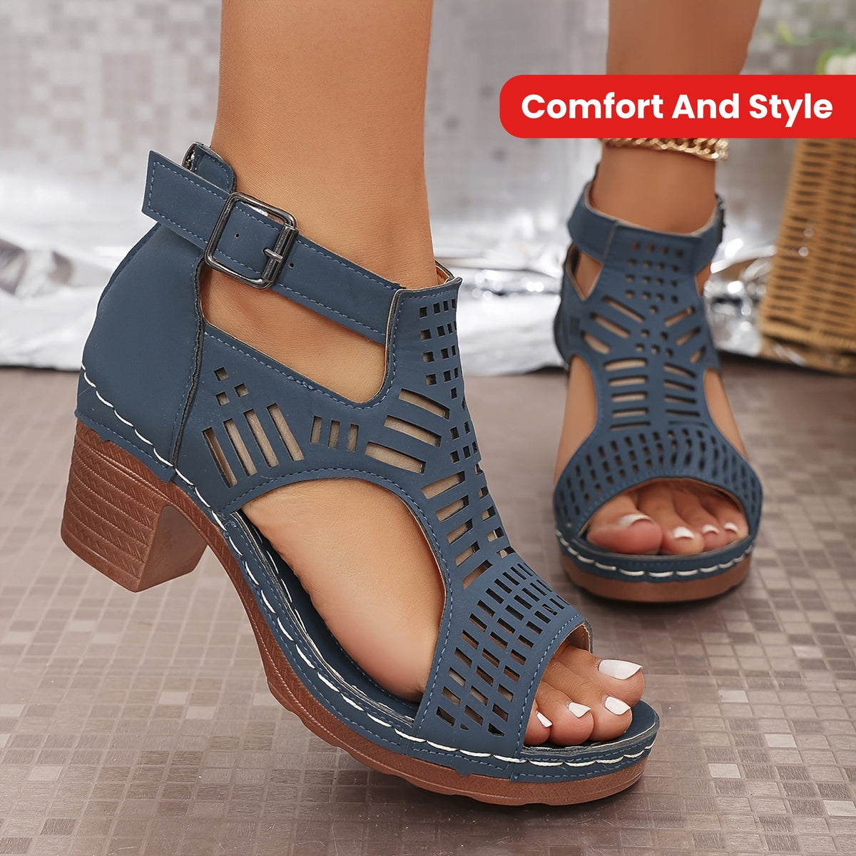 Nova | Women’s Cutout Block Heel Sandals with Comfort