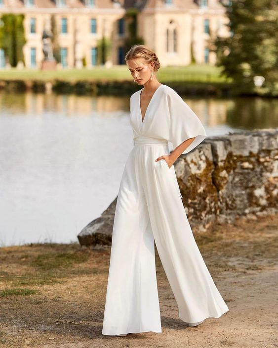 Serafina | Women’s V-Neck Wide-Leg Jumpsuit with Kimono Sleeves
