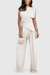 Aria | Women's Draped Sleeveless Top Wide Leg Trousers Set