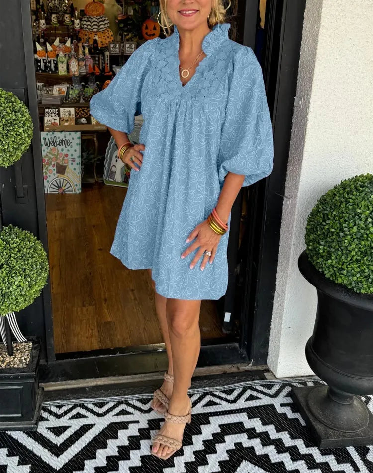 Tesia | Women’s Jacquard Mini Dress with Puff Sleeves
