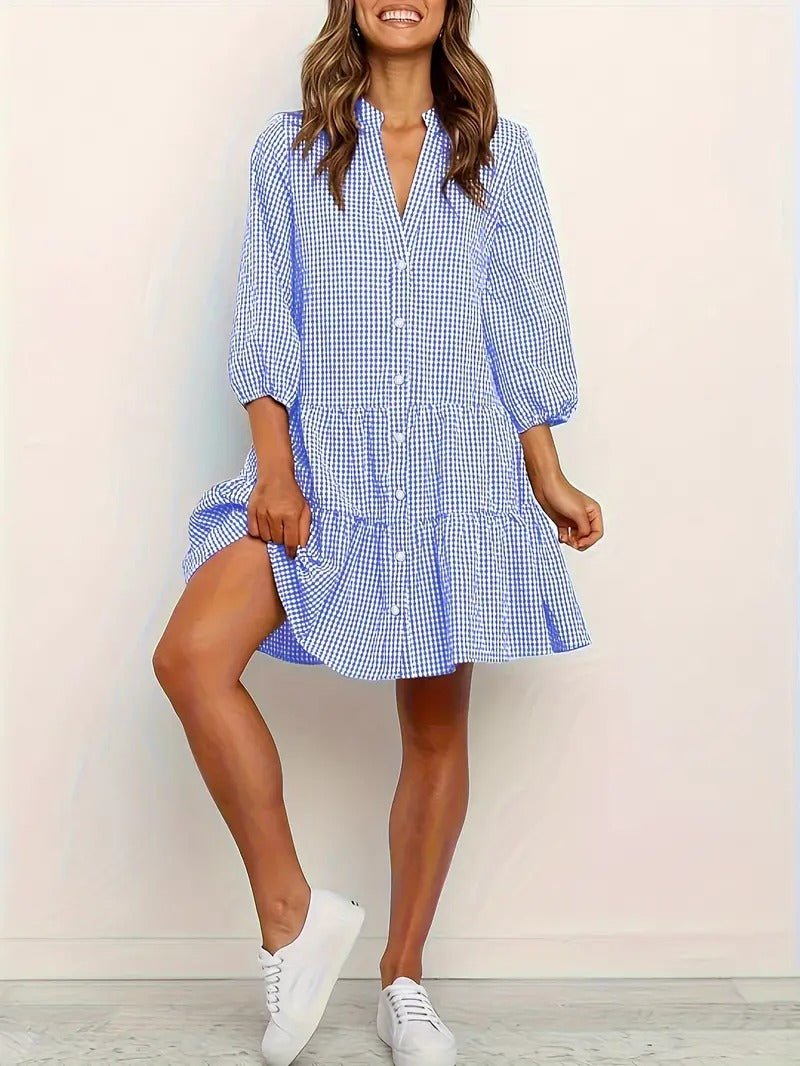 Daisy | Women’s Gingham Mini Dress with Tiered Hem