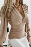 Hollis | Women's Deep V-Neck Ruched Waist Balloon Sleeve Top