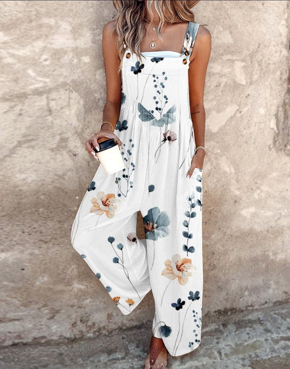 Indira | Women’s Floral Wide-Leg Jumpsuit with Adjustable Straps