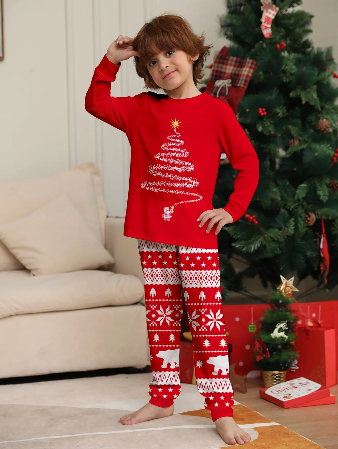 Red Matching Family Christmas Pyjamas Set