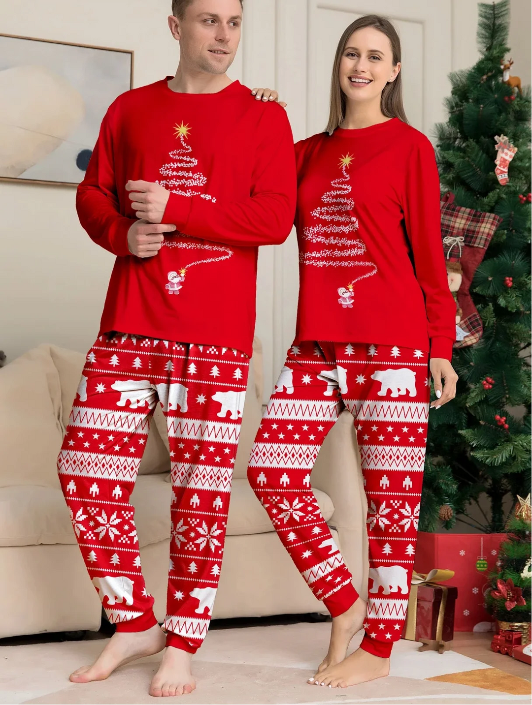 Red Matching Family Christmas Pyjamas Set