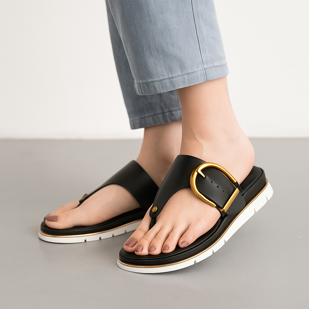 Sienna | Women’s Cushioned Sandals with Gold Buckle
