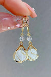 Antique White Opal Gold Drop Earrings
