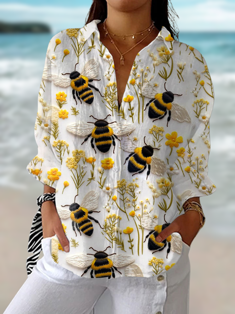 Fiorine | Women’s Golden Bee Blouse with Bee Motifs