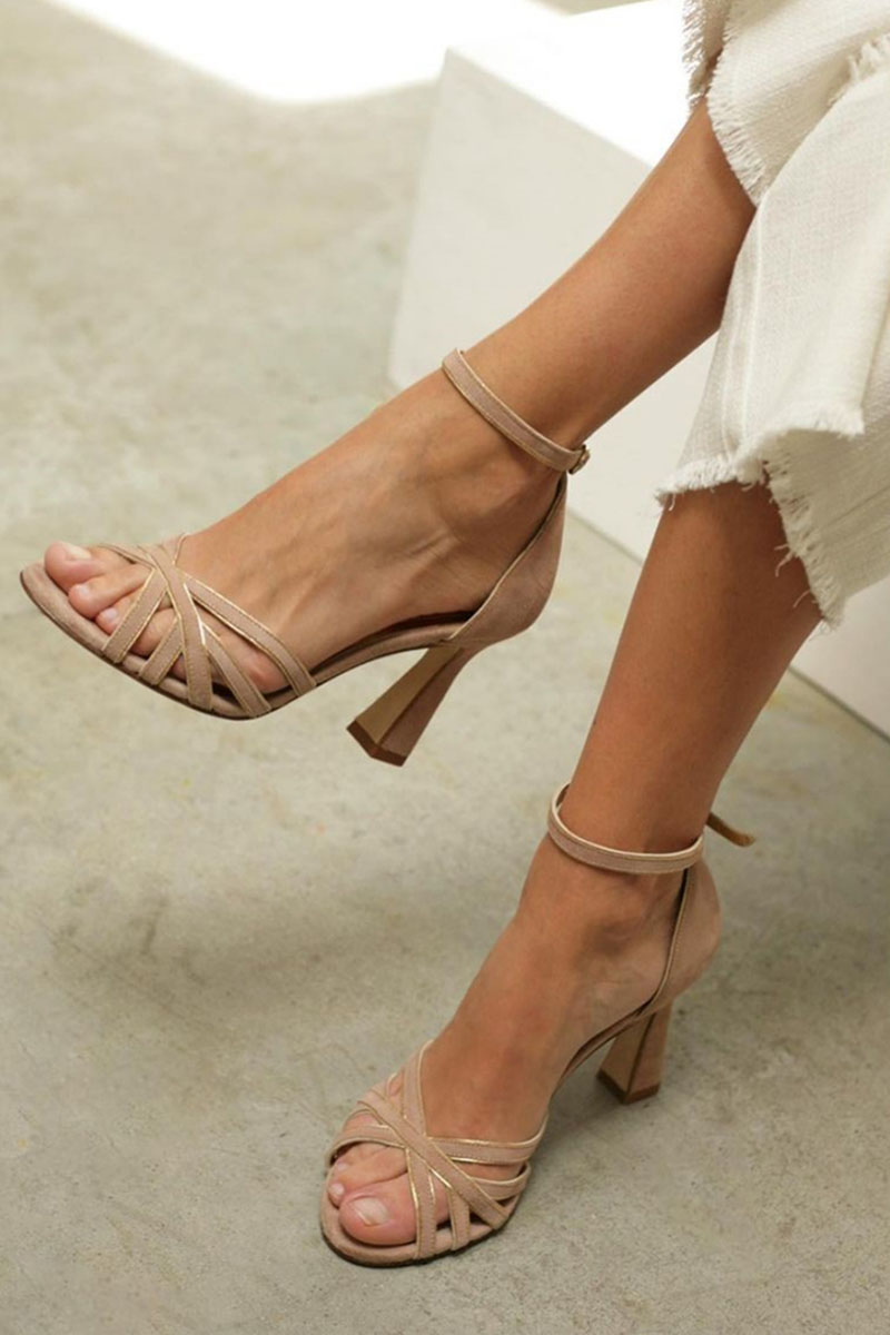 Elviera | Women’s Patchwork Peep-Toe Heels with Ankle Strap
