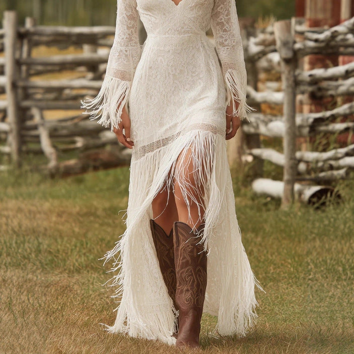 Ruby Campbell | Boho Lace Tassel Maxi Dress For Women