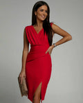 Moana | Women’s Pleated V-Neck Dress with Vertical Pleats