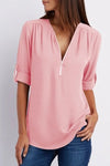 Sophie | Women's Zip V-Neck 3/4 Sleeve Blouse Casual Top