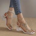 Frieda | Women’s Flower Rhinestone Sandals with Block Heel