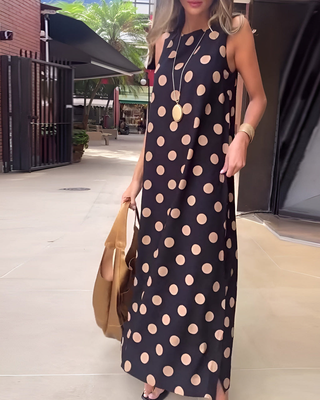 Roxane | Women’s Maxi Dress with Slit Polka Dots