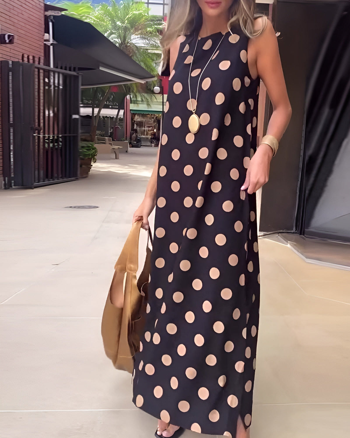 Roxane | Women’s Maxi Dress with Slit Polka Dots