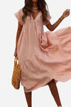 Fern | Women's V-Neck Tiered Maxi Dress Short Sleeve Flowy