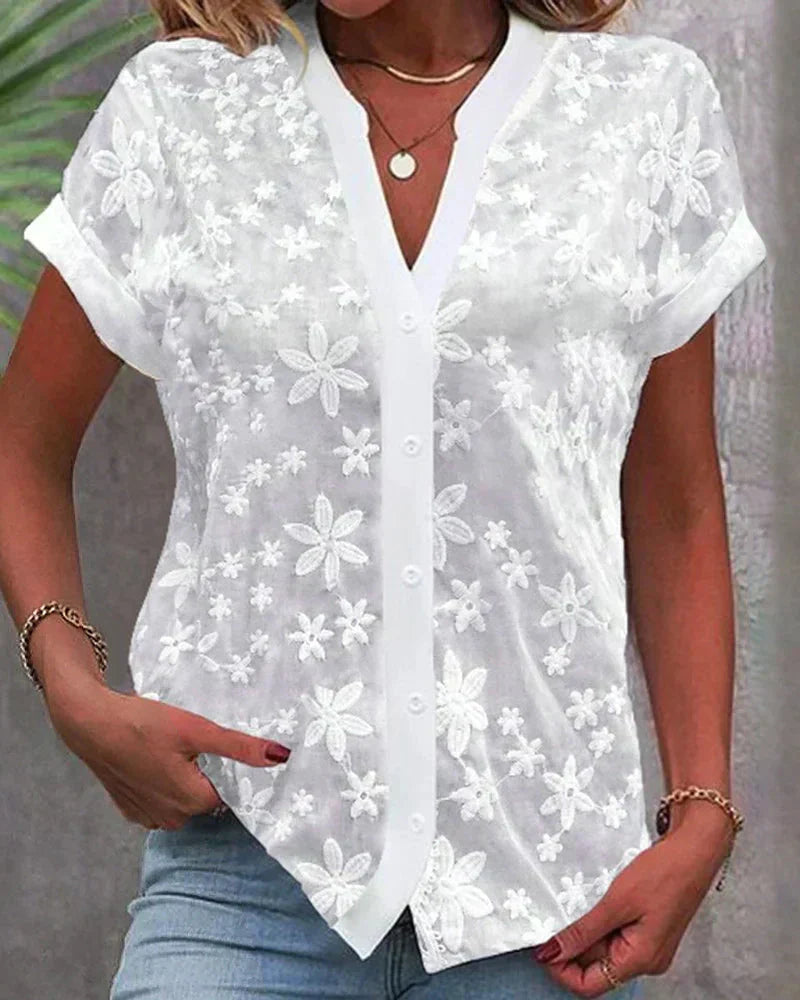 Flora | Women’s Floral Blouse with V-Neck
