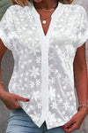 Flora | Women's Floral Lace Short Sleeve Button Up Blouse