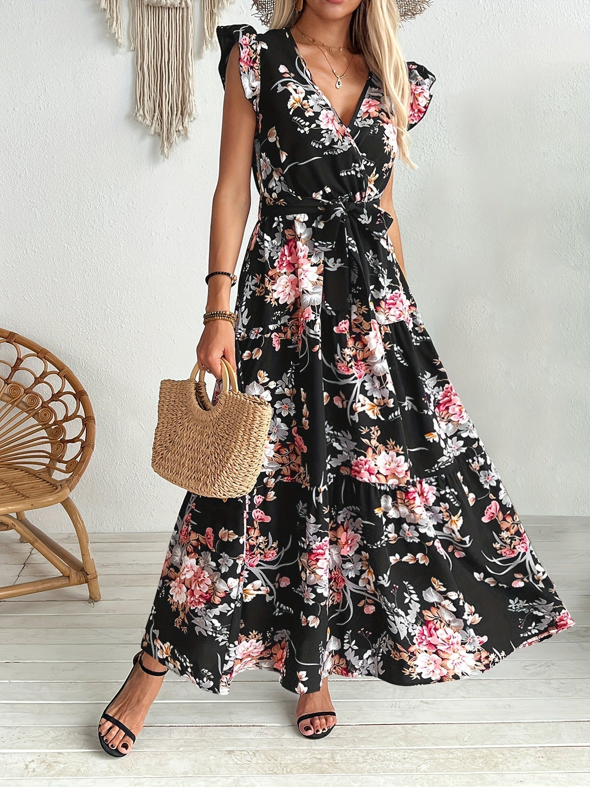 Ailany | Women’s Floral Swing Dress with Waist Tie