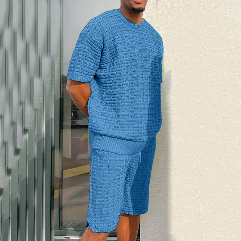 Blake Sutton | Textured Knit Shirt &amp; Shorts Set For Men