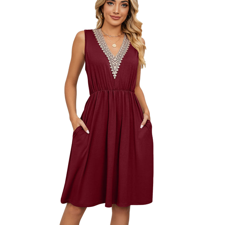 Isabella Hartley | Lace Trim V-Neck Midi Dress For Women