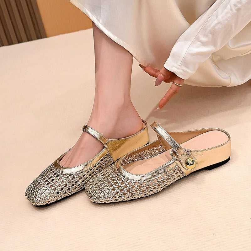 Mira | Women’s Woven Mule Flats with Strap