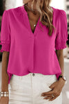 Lily | Women's V-Neck Puff Sleeve Chiffon Blouse Short Sleeve