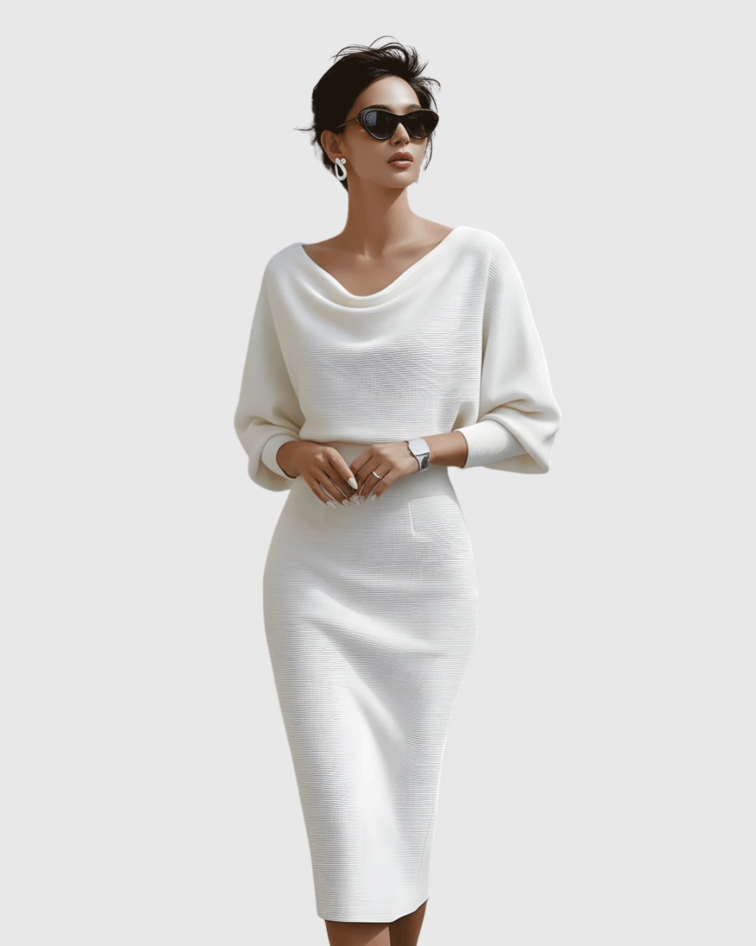 Celeste | Women’s Cowl Neck Midi Dress with Batwing