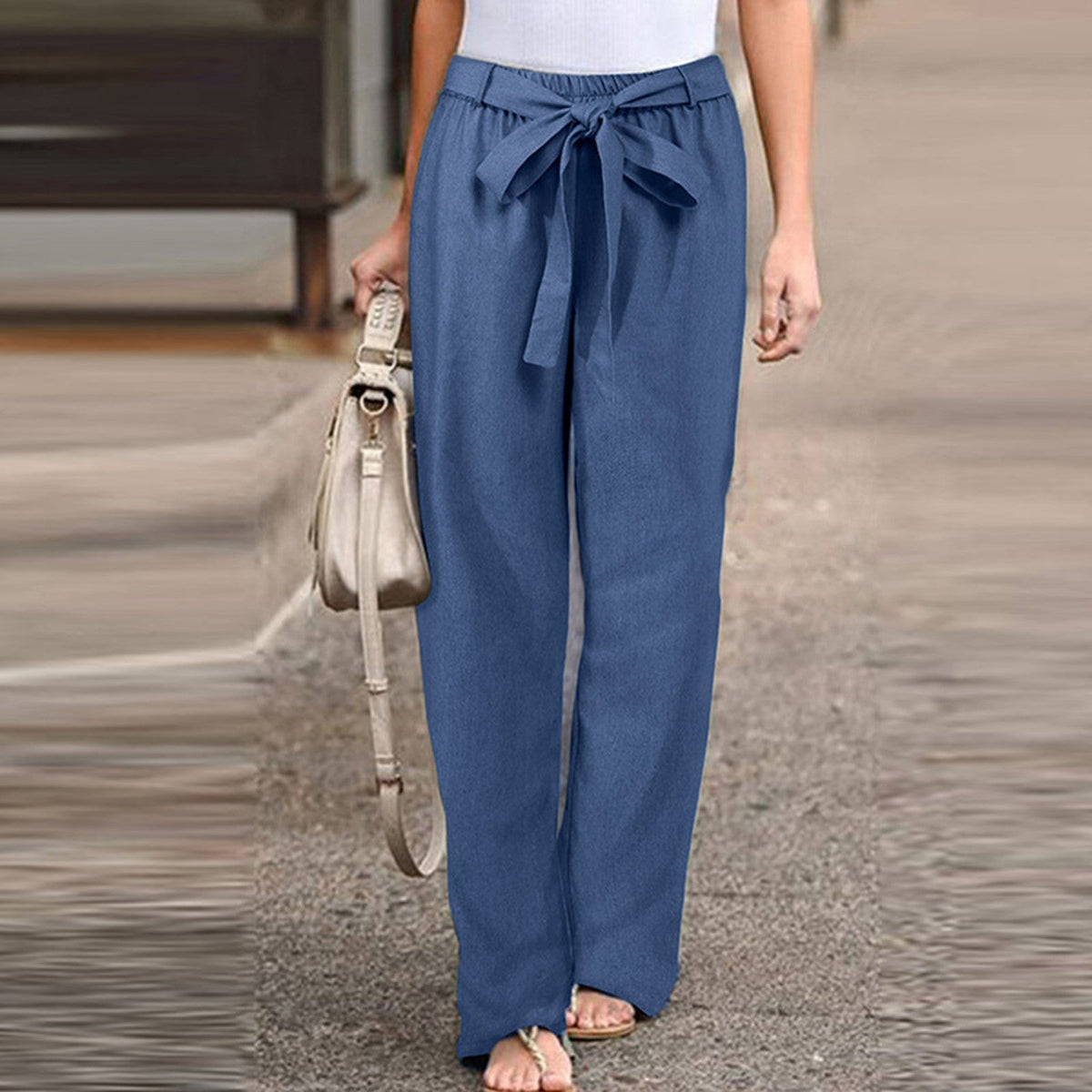 Lena | Women’s High-Waist Wide-Leg Trousers with Tie