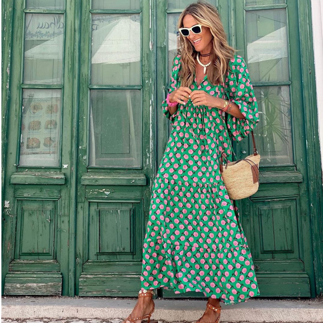 Cassandra | Women’s Geometric Print High-Low Dress with Movement