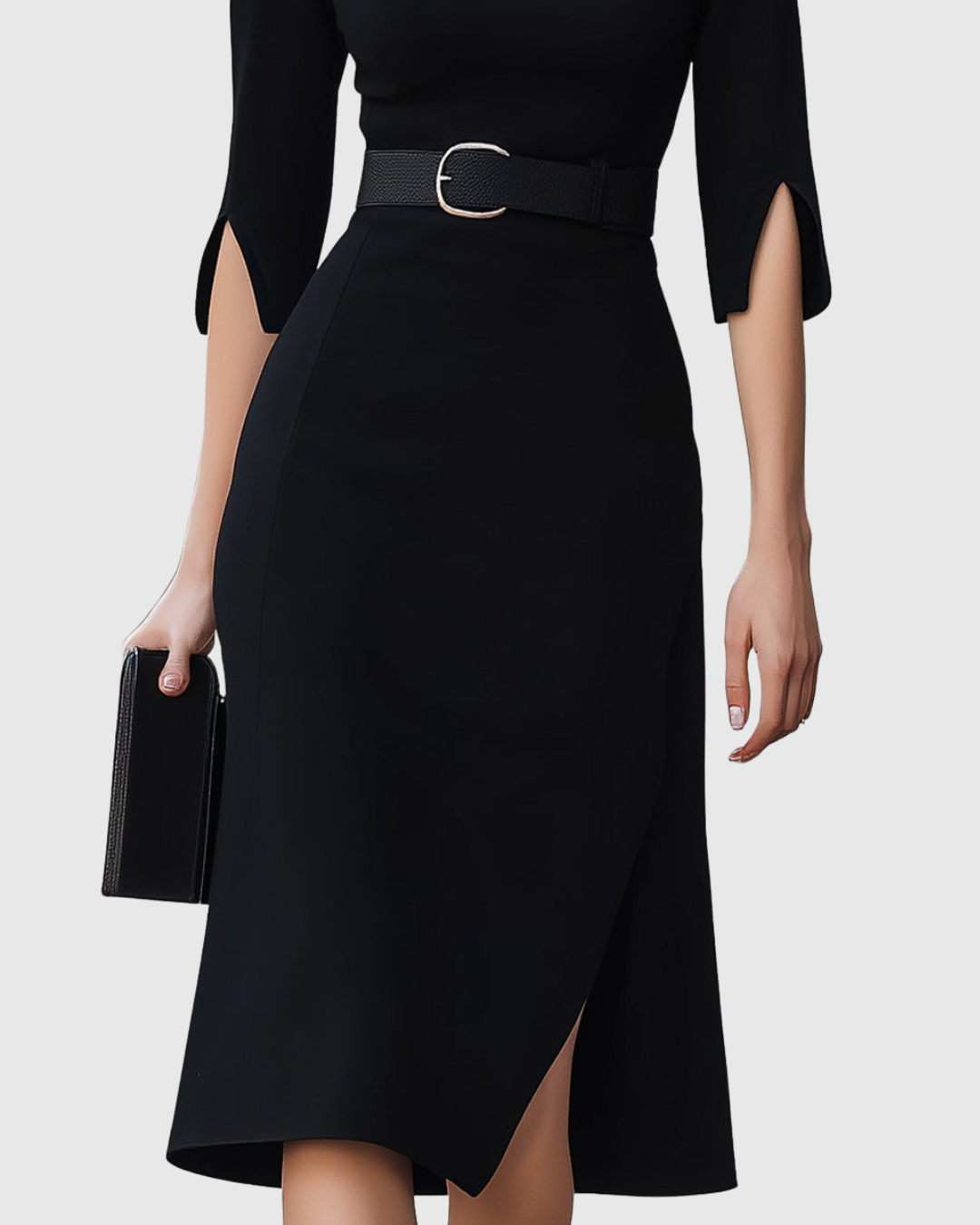 Harper | Women’s Belted Midi Dress with Split Sleeves